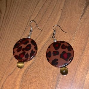 Cheetah Print plus real Tiger Eye Stone Earrings